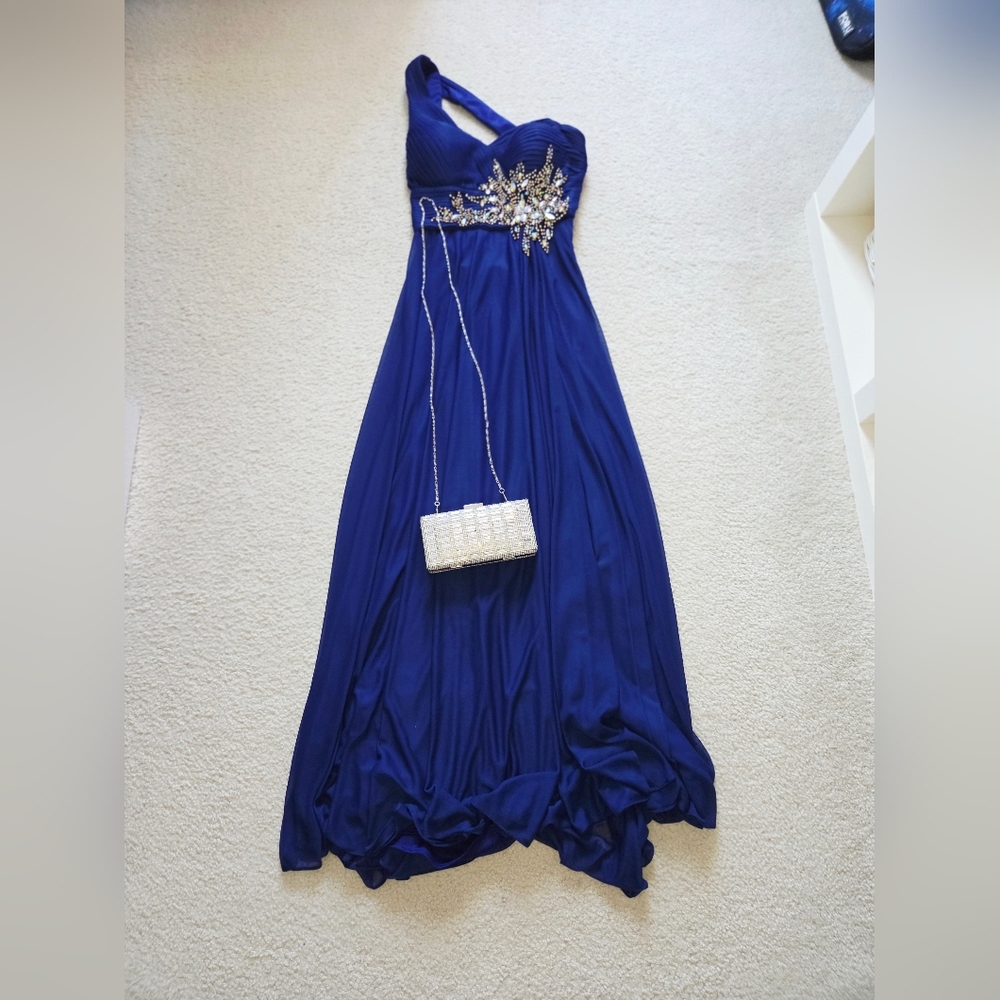 Elegant Royal Blue Beaded Evening Gown